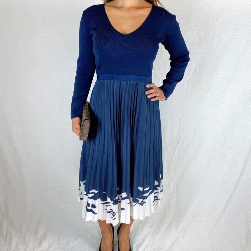 Sachin & Babi Blue Almeria Pleated Knit Midi Dress $495 - Picture 3 of 13